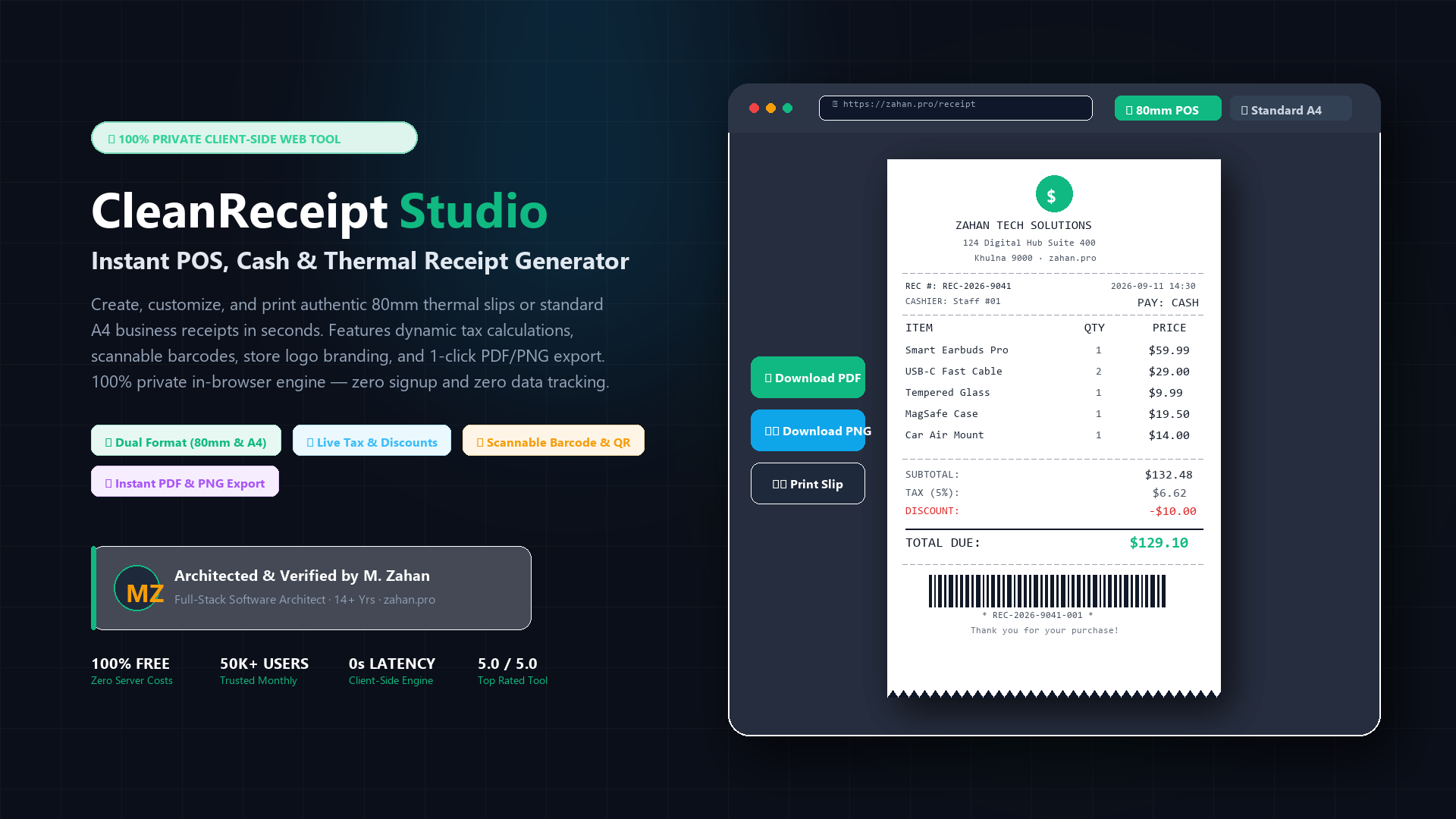 CleanReceipt Studio — Instant Cash, POS & Thermal Receipt Maker