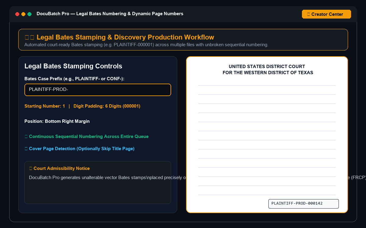 Legal Bates Numbering and Dynamic Page Numbers