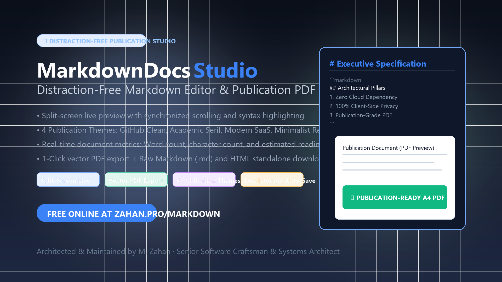 MarkdownDocs Studio — Distraction-Free Markdown Editor & Publication PDF Studio (Offline Standalone Edition)